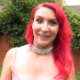 A women with bright red dyed hair shits in her black panties. The poop falls on the grass, and she places it back in her underwear. Presented in 720P HD. 136MB, MP4 file. Over 11.5 minutes.